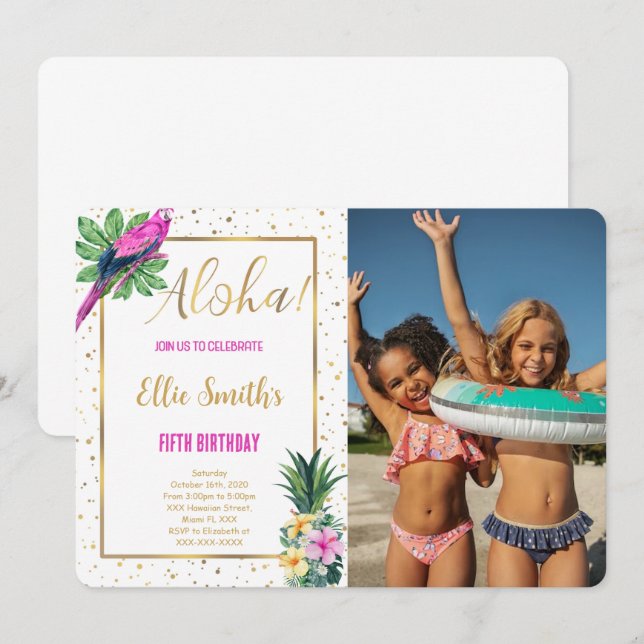 Invitación a la foto del cumpleaños de Hawái (Anverso / Reverso)