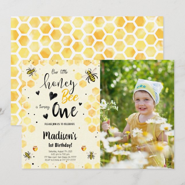Invitación a la foto del cumpleaños de la abeja ed (Anverso / Reverso)