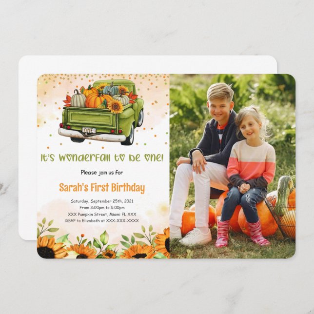 Invitación a la foto del cumpleaños de la calabaza (Anverso / Reverso)