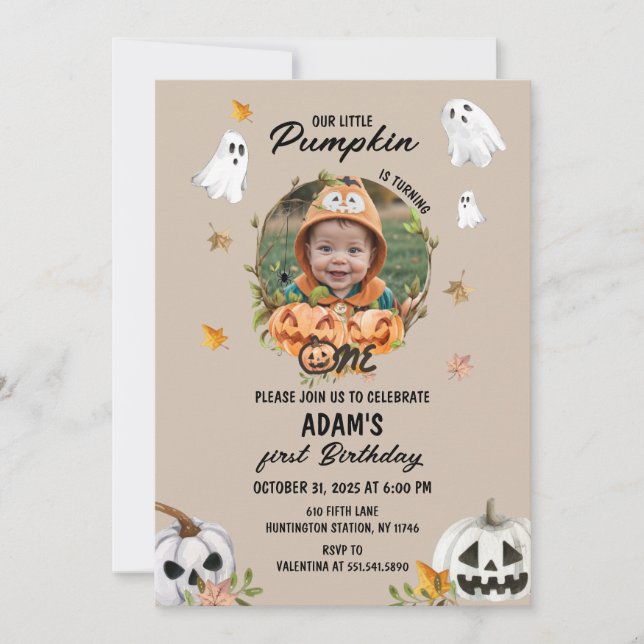 Invitación a la foto del cumpleaños de la calabaza (Anverso)