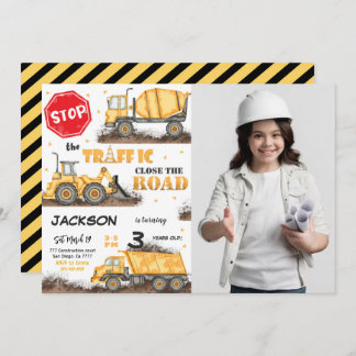 Invitación a la foto del cumpleaños de la construc