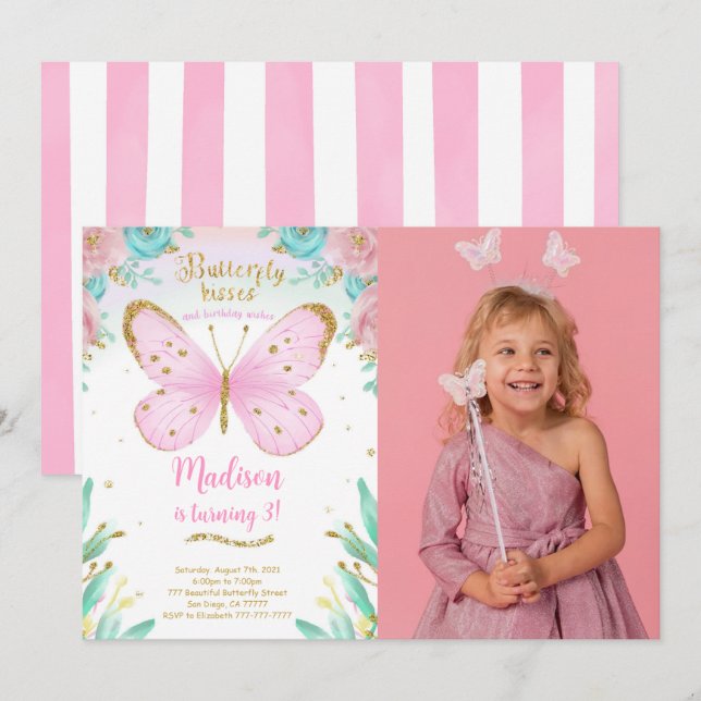Invitación a la foto del cumpleaños de la mariposa (Anverso / Reverso)