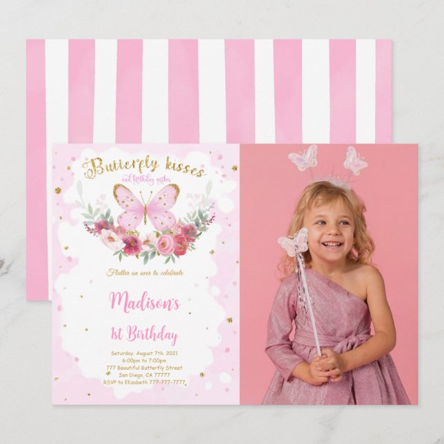 Invitación a la foto del cumpleaños de la mariposa (Anverso / Reverso)