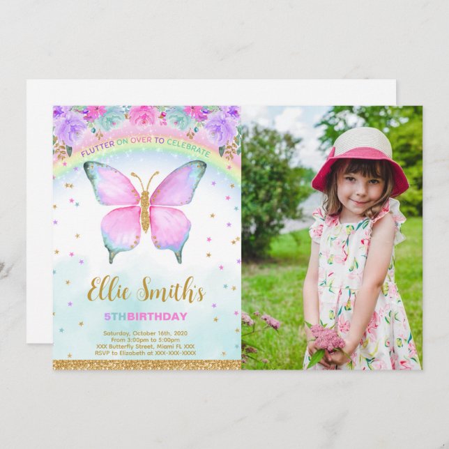 Invitación a la foto del cumpleaños de la mariposa (Anverso / Reverso)