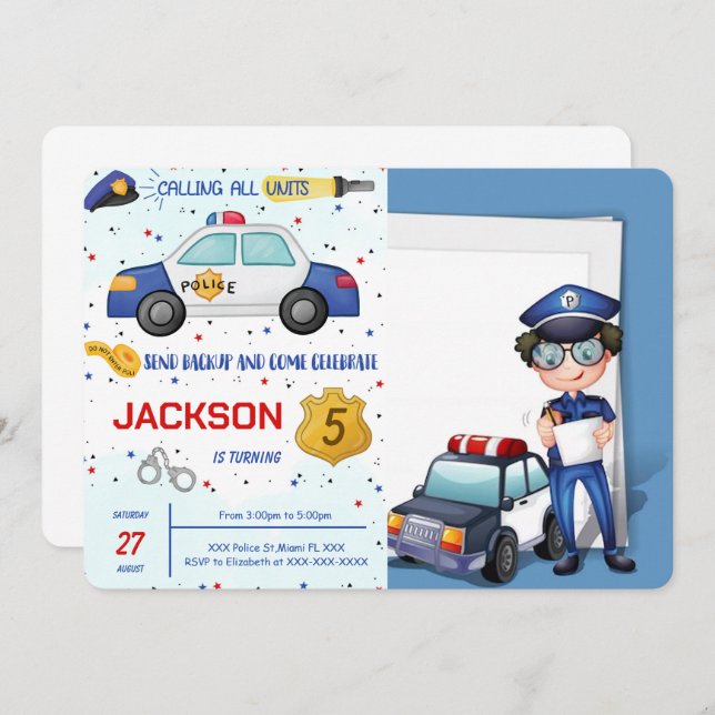 Invitación a la foto del cumpleaños de la policía (Anverso / Reverso)