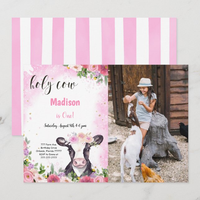 Invitación a la foto del cumpleaños de la vaca (Anverso / Reverso)