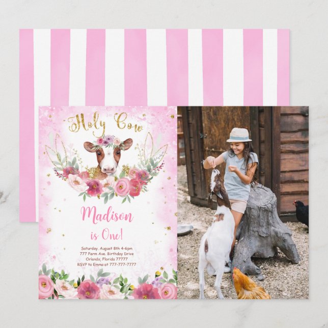Invitación a la foto del cumpleaños de la vaca (Anverso / Reverso)
