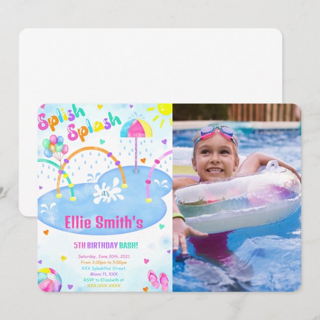 Invitación a la foto del cumpleaños de Splash Pad (Anverso / Reverso)