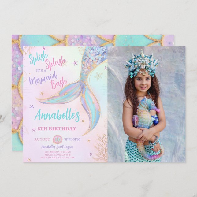 Invitación a la foto del cumpleaños de Splish Spla (Anverso / Reverso)