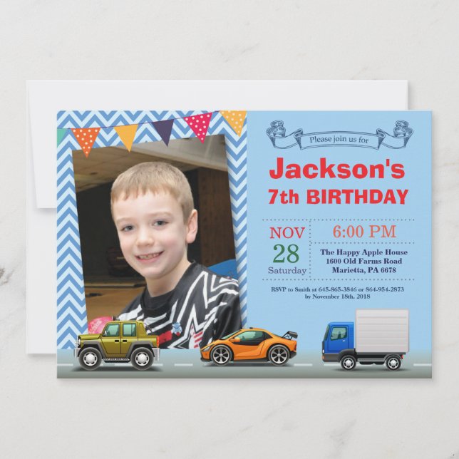 Invitación a la foto del cumpleaños del Camión de  (Anverso)