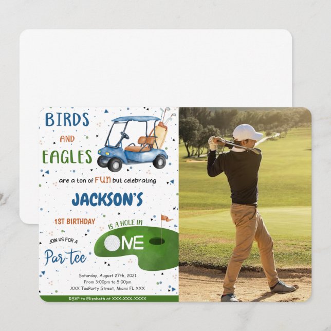 Invitación a la foto del cumpleaños del golf (Anverso / Reverso)
