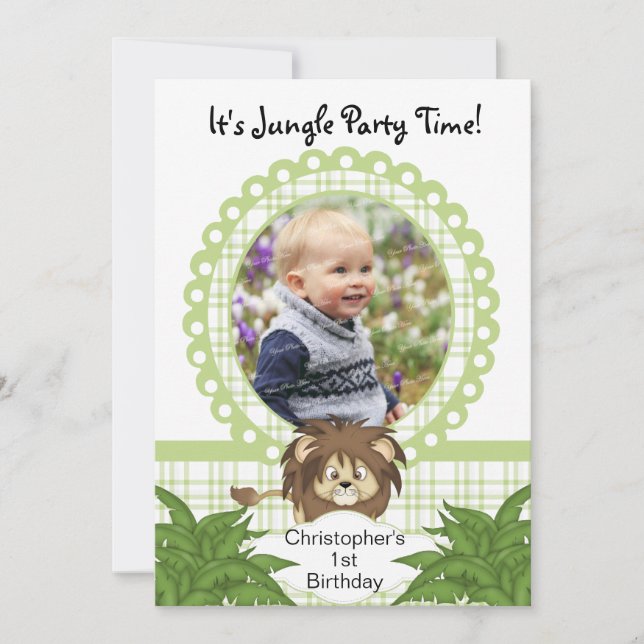 Invitación a la foto del cumpleaños del león anima (Anverso)