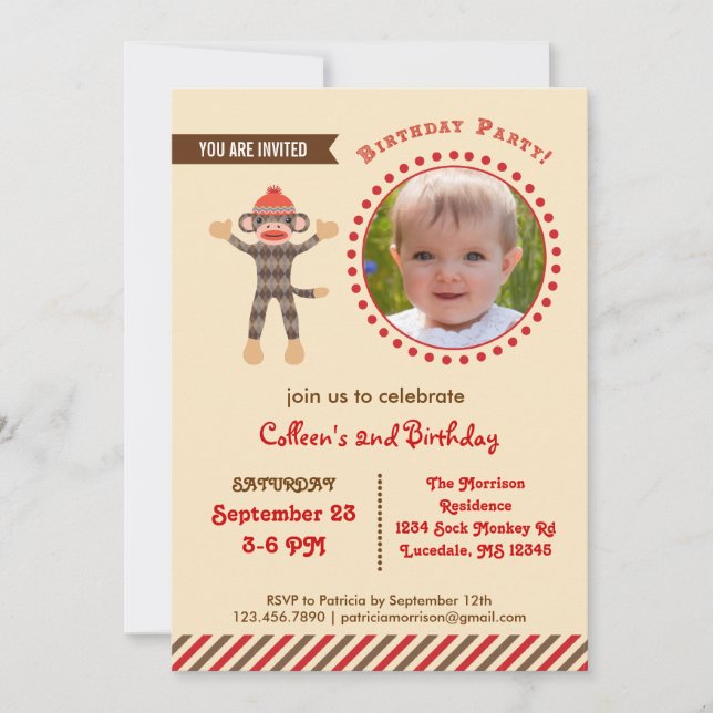 Invitación a la foto del cumpleaños del mono choca (Anverso)