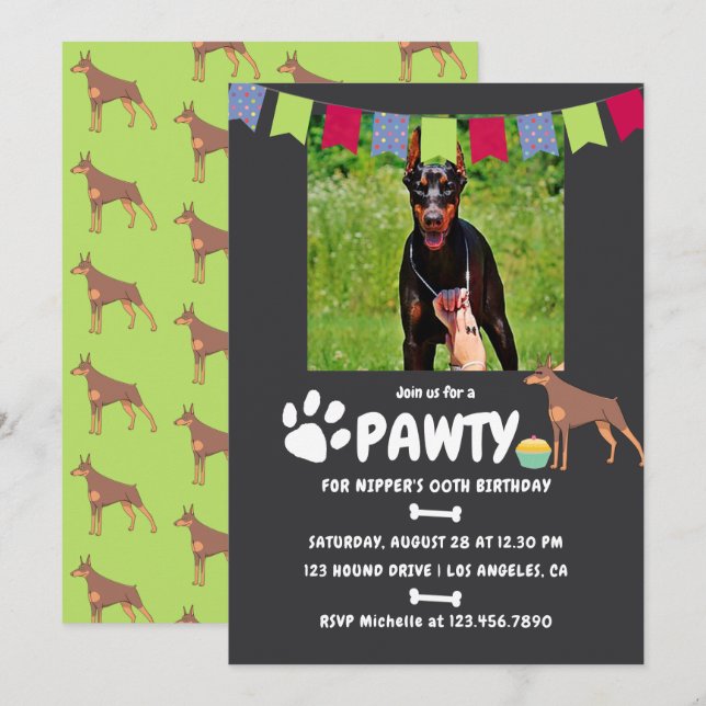 Invitación a la foto del cumpleaños del perro Dobe (Anverso / Reverso)