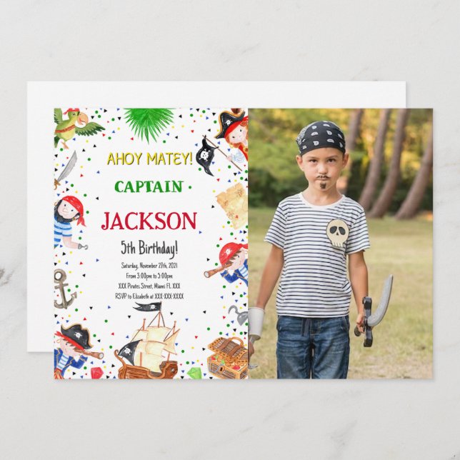 Invitación a la foto del cumpleaños del pirata (Anverso / Reverso)