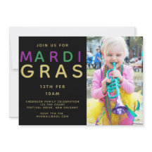 Invitación a la foto del Mardi Gras - Verde morado