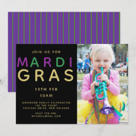 Invitación a la foto del Mardi Gras - Verde morado