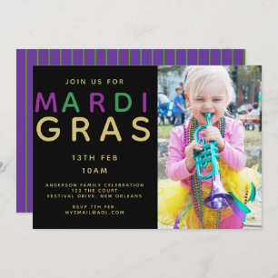 Invitación a la foto del Mardi Gras - Verde morado