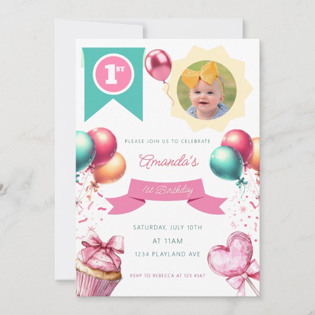 Invitación a la foto del primer cumpleaños (Anverso)