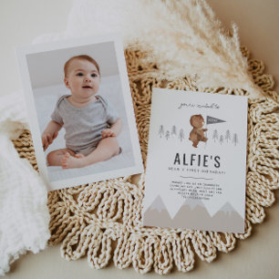 Invitación a la foto del primer cumpleaños de Bear