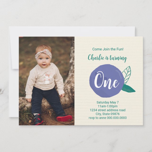 Invitación a la foto del primer cumpleaños de Blue (Anverso)