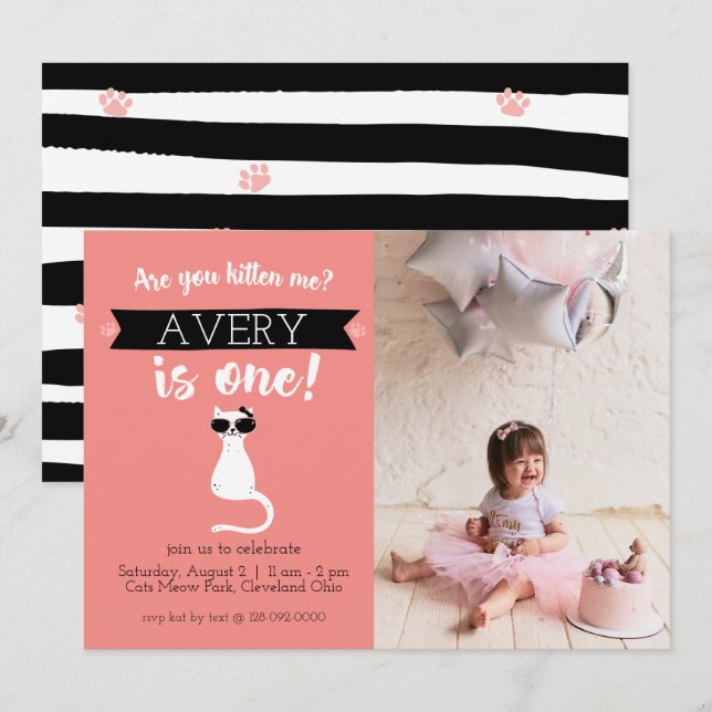 Invitación a la foto del primer cumpleaños de Kitt (Anverso / Reverso)