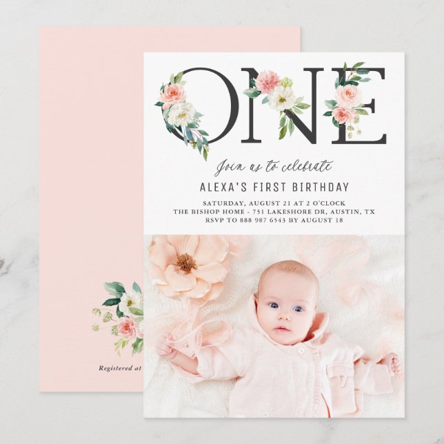 Invitación a la foto del primer cumpleaños de ONE  (Anverso / Reverso)