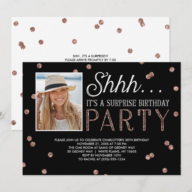 Invitación a la foto del Purpurina de Shh Surprise (Anverso / Reverso)