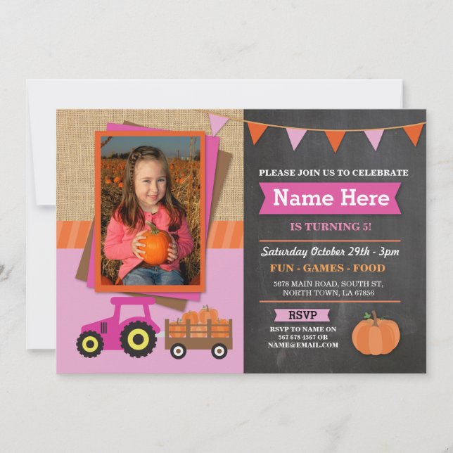 Invitación a la foto del Tractor de Calabaza de la (Anverso)