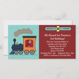 Invitación a la foto del tren de cumpleaños - Rojo