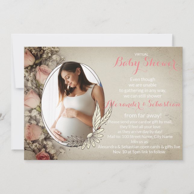 Invitación a la foto editable de Baby Shower virtu (Anverso)