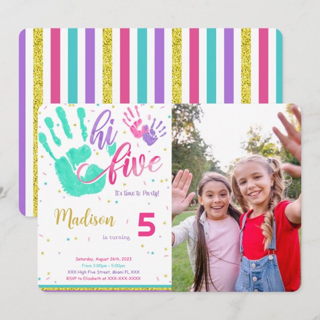 Invitación a la foto editable High Five Birthday (Anverso / Reverso)