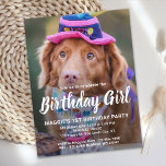 Invitación a la foto Mascota personalizada de cump<br><div class="desc">¡Chica de cumpleaños! Invite a amigos y familiares a su fiesta de cumpleaños de cachorros o perros con esta simple tarjeta de invitación de cumpleaños de mascotas para el diseño de cumpleaños del perro. Añade la foto favorita de tu cachorro y personaliza con el nombre, el número de cumpleaños y...</div>