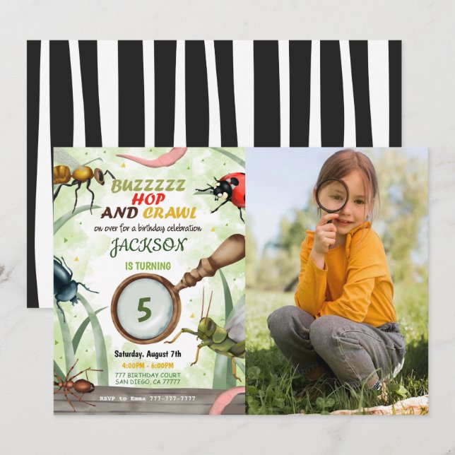 Invitación a la foto para niños de cumpleaños de B (Anverso / Reverso)