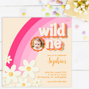 Invitación a la foto rosa de Retro Wild One Daisy