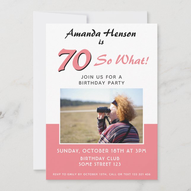 Invitación a la foto rosada de la fiesta de cumple (Anverso)