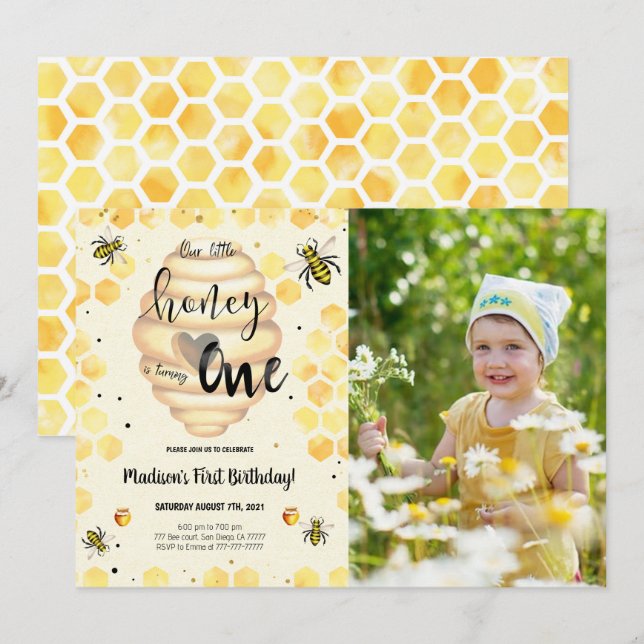 Invitación a la fotografía de abeja editable (Anverso / Reverso)