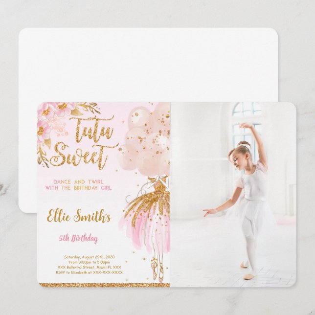 Invitación a la fotografía de Ballerina editable (Anverso / Reverso)