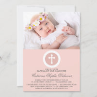 Invitación a la fotografía de bautismo rosa y blan