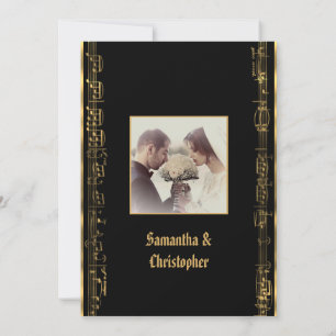 Invitación a la fotografía de bodas negros y dorad