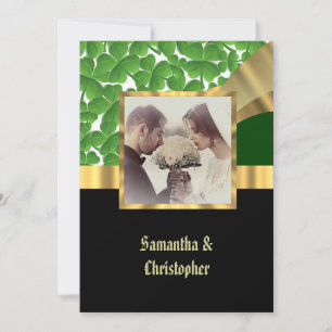 Invitación a la fotografía de bodas verdes y dorad