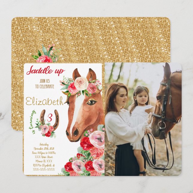 Invitación a la fotografía de caballo editable (Anverso / Reverso)