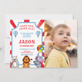 Invitación a la fotografía de circo rojo y azul