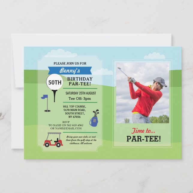 Invitación a la fotografía de golf de Birthday Par (Anverso)
