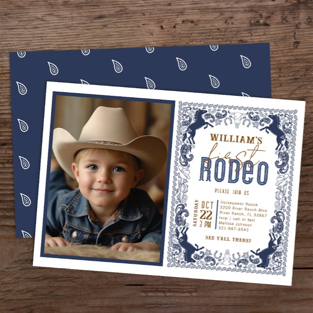 Invitación a la fotografía de rodeo de la Marina B (Navy Blue Birthday Invite)