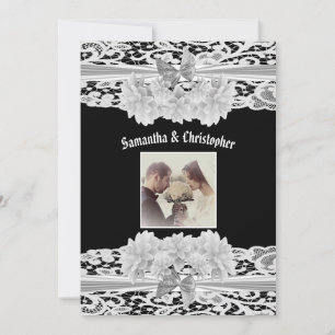 Invitación a la fotografía de un boda de encaje bl