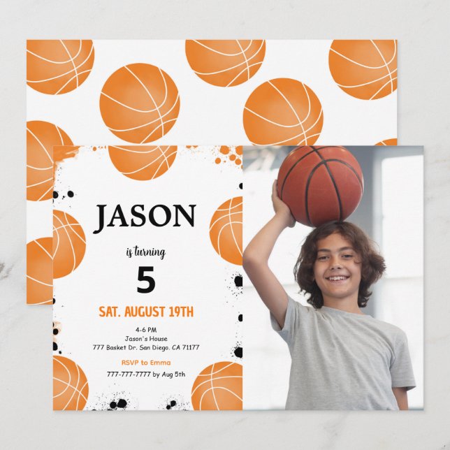 Invitación a la fotografía editable de baloncesto (Anverso / Reverso)