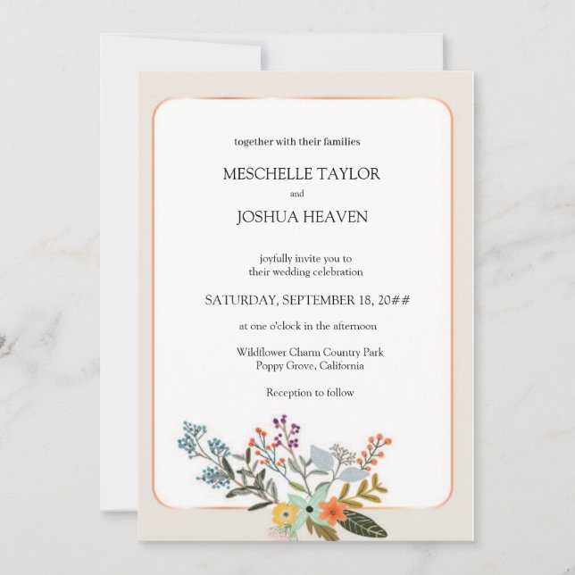Invitación a la fotografía floral rústica de Boda  (Anverso)