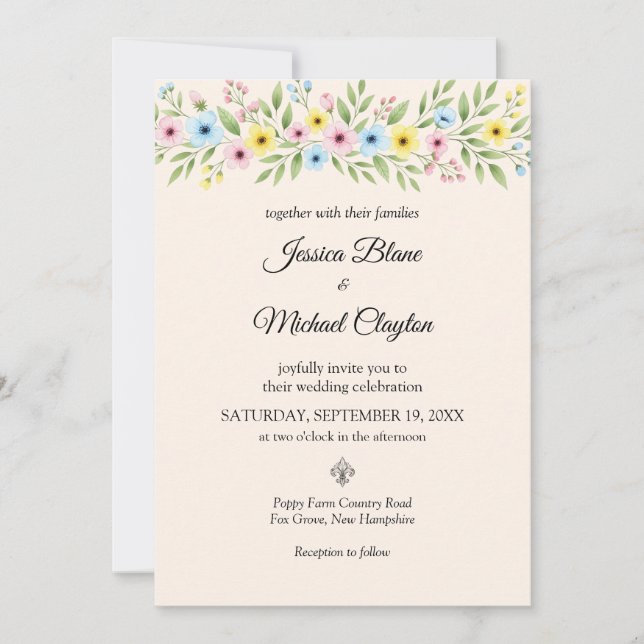 Invitación a la fotografía floral simple de Boda d (Anverso)