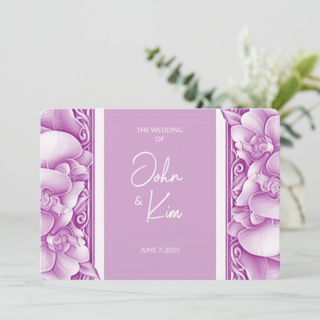 Invitación a la fotografía ornate Boda Orchids (Anverso de pie)